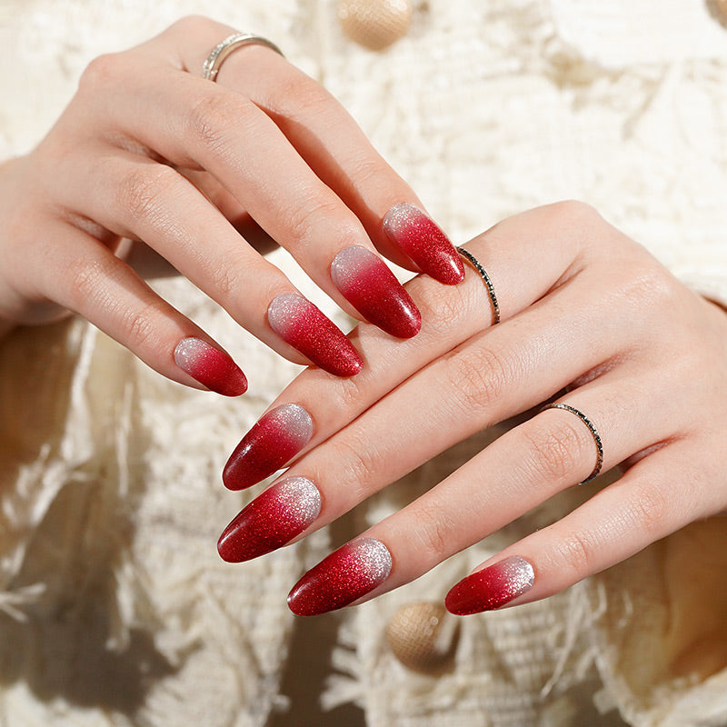 Crimson Sparkle Semi Cured Gel Nail Sticker Kit