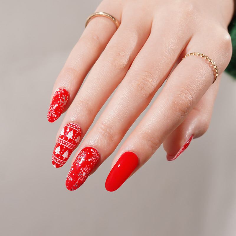 Red Christmas Sweater Semi Cured Gel Nail Sticker Kit