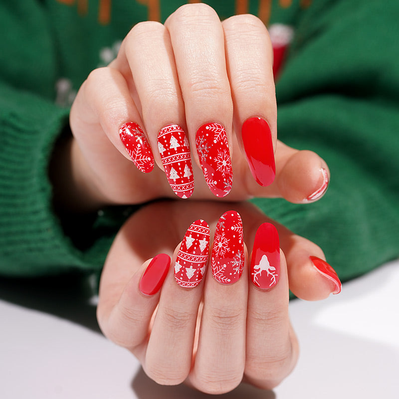 Red Christmas Sweater Semi Cured Gel Nail Sticker Kit