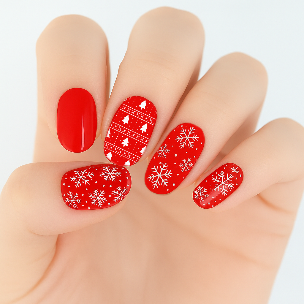Red Christmas Sweater Semi Cured Gel Nail Sticker Kit